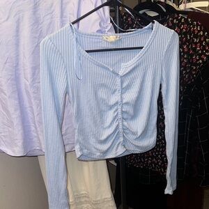 Pink Republic Sky Blue Ribbed Button-Up Top